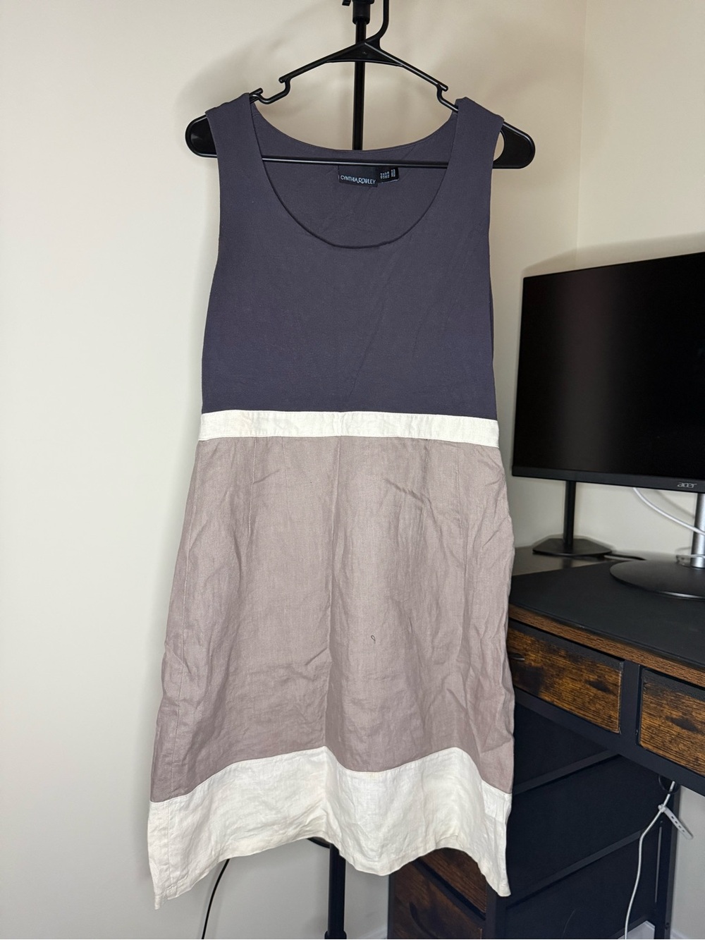 Cynthia Rowley Sleeveless Colorblock Dress in Charcoal, Taupe and White